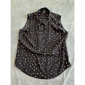 Tommy Hilfiger Polka Dot Womens Medium Sleeveless Button Down Multicolor Black